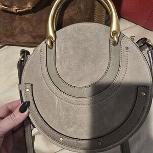 Chloe Gray Suede Crossbody Bag with Gold Handles